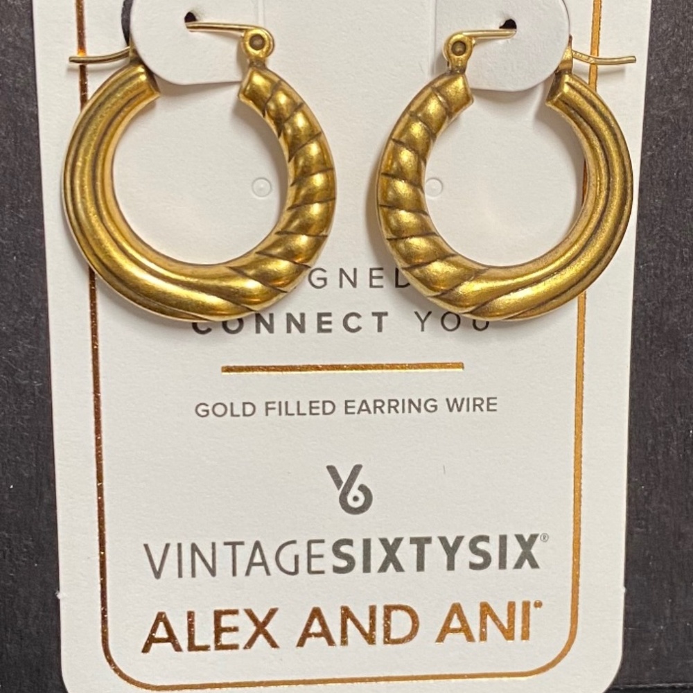 Alex and Ani Gold Vintage Sixty-Six Twisted Hoop Earrings